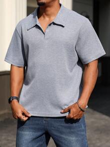 Manfinity Homme Plus Size Men's Solid Color Short Sleeve Minimalist Polo Shirt, Casual And Everyday Wear, For Golf