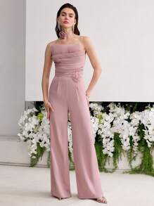 MOTF PREMIUM STEREO FLORAL FOLD PLEATED JUMPSUIT - Dusty Pink - View 1
