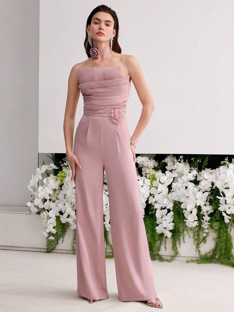 MOTF PREMIUM STEREO FLORAL FOLD PLEATED JUMPSUIT - Dusty Pink - View 1