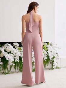MOTF PREMIUM STEREO FLORAL FOLD PLEATED JUMPSUIT - Dusty Pink - View 3