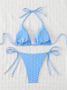 SHEIN Swim Women Spring Break Printed Random Swimwear Set For Summer Beach Vacation - Blue - View 6