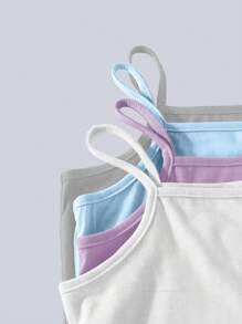 4-delige set met comfortabele camisole voor meisjes in effen kleur