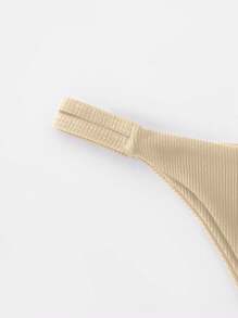 SHEIN Swim Women Solid Color Sexy Beach Bikini Bottom, For Summer Vacation - Khaki - View 4