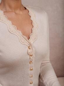 COSMINA Women's Spring/Summer Elegant Basic Cream Lace Cardigan