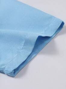 Manfinity Homme 2pcs/Set Men Solid Color Short Sleeve Shirt And Shorts Set (Asymmetric Cutting) - Blue - View 3