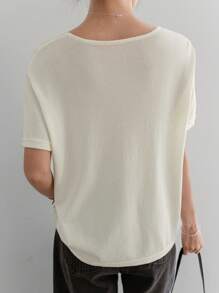 Dazy-Less Business Casual V-Neck Patchwork Design Loose Women Sweater - White - View 5