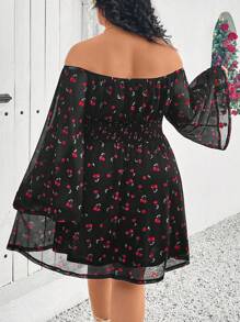 SHEIN CURVE+ CURVE PLUS /Valentine's Day/Plus Size Valentine's Day Cherry Print Dress - Multicolor - View 5