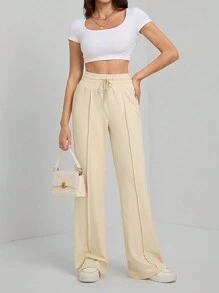 SHEIN Tall 净色抽绳腰部阔腿运动裤