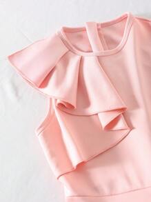 Preadolescente Niñas Elegante Casual Mono Ajustado de Cintura Alta de unicolor sin Mangas con Cuello de Volantes, Verano, Rosa
