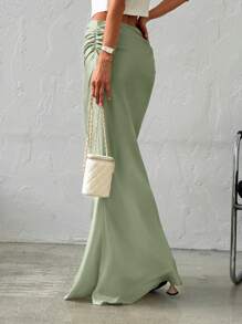 Firerie Elegante minimalistische romantische date & werkjurk voor dames, veelzijdige effen satijnen maxi-rok, abrikooskleur, lage taille, herfst/winter
