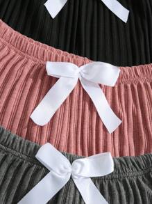 RueChic Women 3pcs Multipacks Contrast Colour Ribbon & Lace Detail Homewear Short Sets - Multicolor - View 4