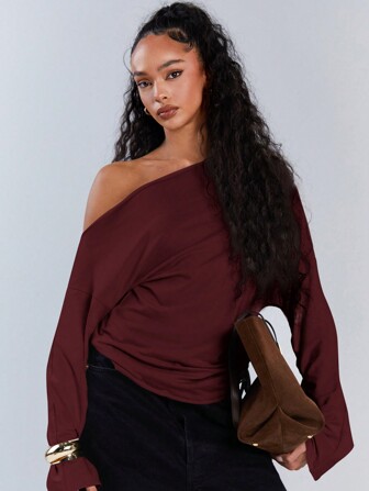 Athîral Top décontracté asymétrique à col avec cordon pour femme, automne