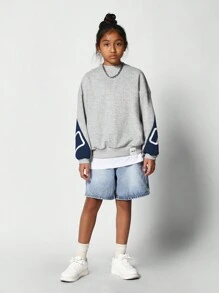 SUMWON Block Letter Athleisure Sweatshirt Casual Sporty Crewneck Fall Winter Spring Streetwear School Everyday Comfort Youth Teen Student Fashion College Style - Light Grey - View 3