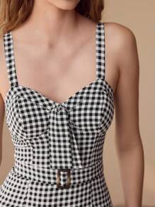 MOTF PLAID CUP DETALJ RUFFLE HEM KLÄNNING - Svart och Vitt - Visa 2