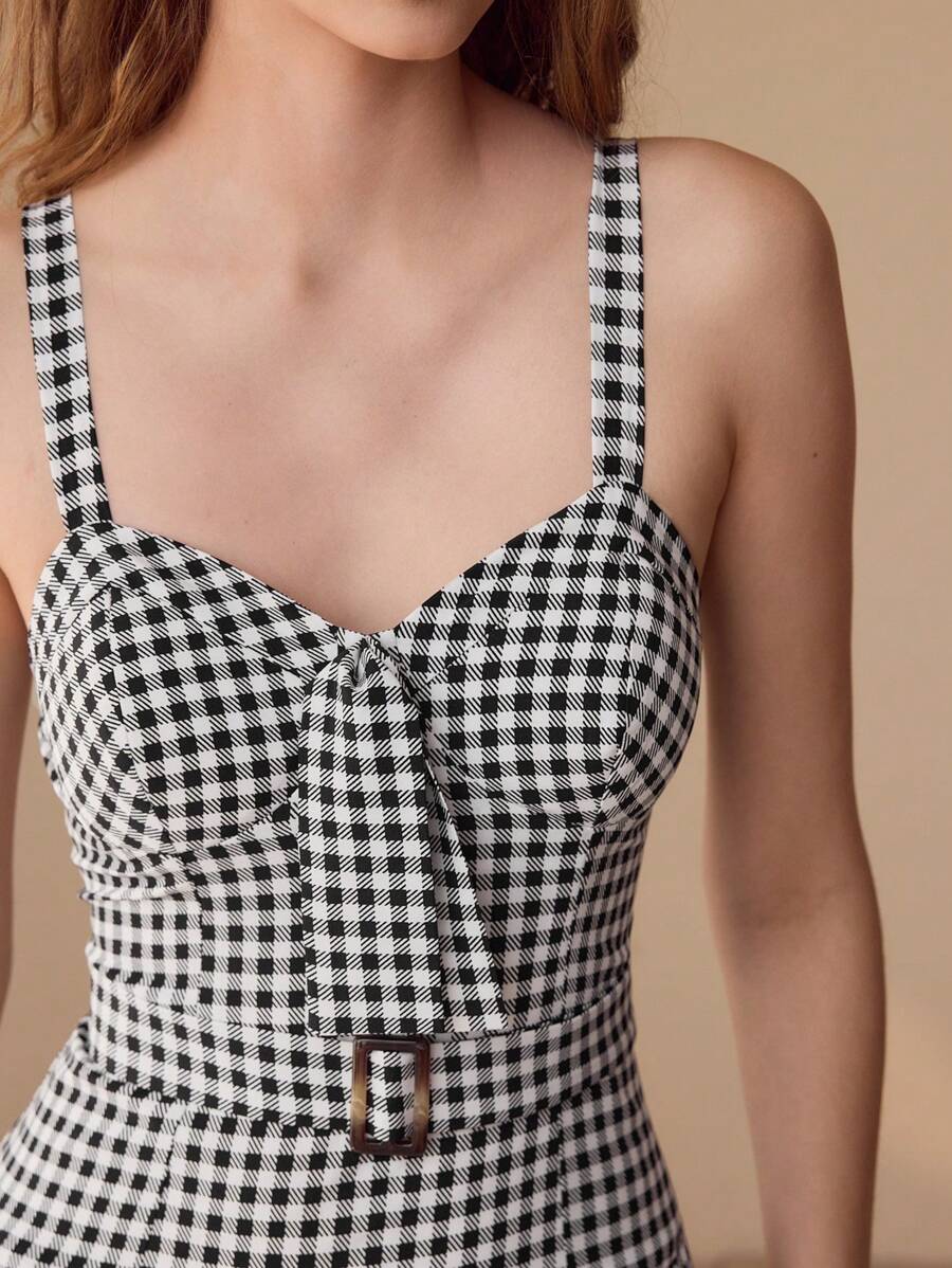 MOTF PLAID CUP DETALJ RUFFLE HEM KLÄNNING - Svart och Vitt - Visa 2