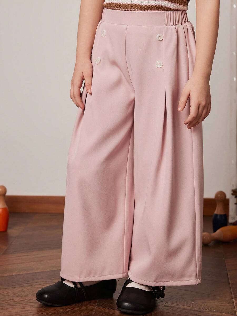 PrepCrw Young Girls' Pink Woven Wide Leg Elastic Waist Pants, Spring/Summer - Pink - View 1