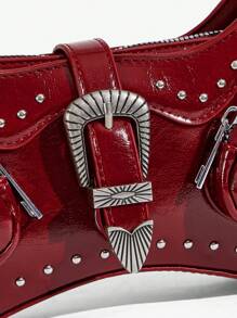 SHEIN X Lucía Bellido SHEIN ICON Ladies, Women Shoulder Bag, Hobo Bag, Fashionable, Personalized, Simple, Versatile, Street, Sweet And Cool Girls, Hot Girls, Y2k, Retro, Rivets, Vintage, Teenagers, Y2k Bag, 2000s Fashion Style, Gothic Punk Bag For Women - Burgundy - View 6