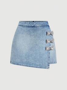 SHEIN MOD Damen Denim Rock, kurz, Lässig Bodycon blau - Mittele Waschung - Übersicht 1