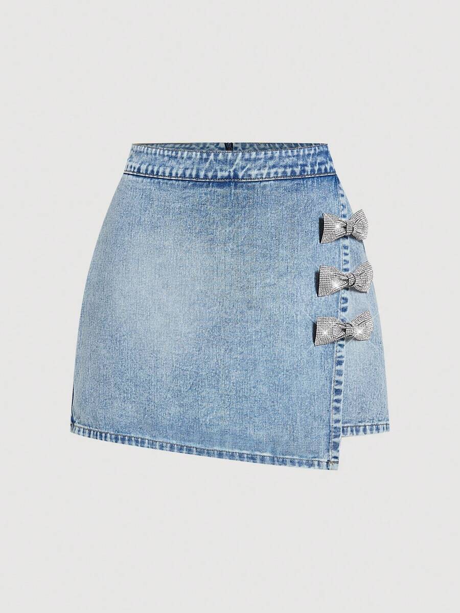 SHEIN MOD Damen Denim Rock, kurz, Lässig Bodycon blau - Mittele Waschung - Übersicht 1