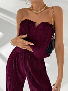 Firerie Bộ đồ lót ống rộng cổ chữ V thanh lịch màu xanh lá cây đậm đơn giản và trang nhã dành cho nữ - Màu Đỏ Sâu - Xem 1