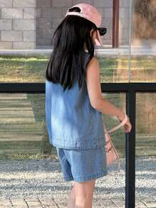 Dazy Kids Conjunto de niña preadolescente de mezclilla - Azul - Ver 4