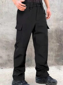 Manfinity Homme Men's Solid Color Cargo Pockets Fleece Casual Pants Men Pants Work Pants For Men Men Work Pants Pants Men Men Clothing Men Pants