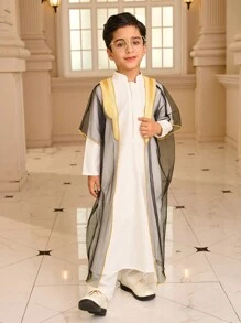 SHEIN 2pcs/Set Boy's Long Length Mesh Jacket Outfit - Black and White - View 7