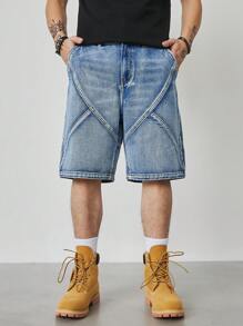 Manfinity LEGND Pantalones cortos vaqueros casuales y sueltos con bolsillo para hombres talla grande