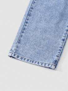 Tween 女童口袋阔腿宽松休闲百搭牛仔裤 - 淺色水洗藍 - 查看 3