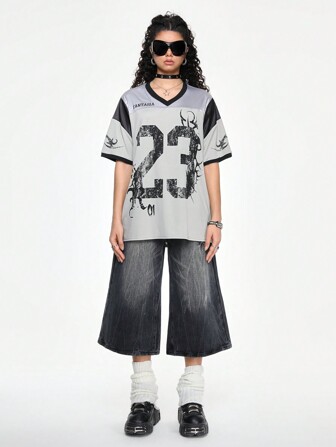 Grunge Punk Women's Y2K Streetwear Digital & Soccer Print T-Shirt