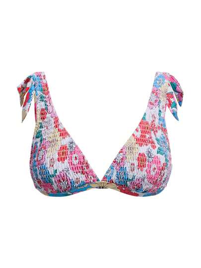 SHEIN VCAY Top de bikini con sujetador fruncido con estampado floral, perfecto para vacaciones, para playa de verano, primavera y verano, para mujer, vacaciones, playa para mujer, primavera para mujer, concierto para mujer, bohemio, festival rave, festival para mujer, vacaciones de primavera, vacaciones en la playa, traje de baño, bikini push up