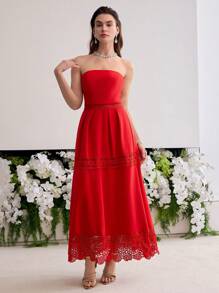 MOTF PREMIUM VESTIDO TUBO DE ENCAJE GUIPUR CONTRASTANTE