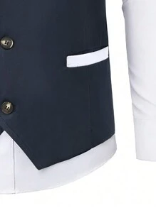 Manfinity Mode Men's Plain Color Patchwork Front Button Pocket Casual Vest Men Dress Vest - Navy Blue - View 4