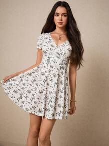 Poéselle Surplice Neck Floral Dress - Multicolor - View 5