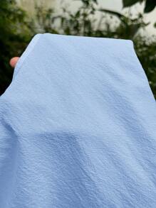 SHEIN EZwear Summer Casual Solid Color Short Sleeve Shirt - Blue - View 7