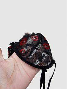 ROMWE Goth 哥特式浪漫心形笼式文胸配绑带蝴蝶结开裆内裤性感内衣套装