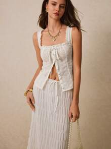 Poéselle 精致的白色刺绣上衣，荷叶边设计增添甜美浪漫气息，婚礼季，白色背心，夏季上衣，夏季女装，女士简约时尚休闲无袖上衣，适合日常穿着，刺绣工艺搭配荷叶边精致优雅，清新淡雅 - 白色 - 查看 1