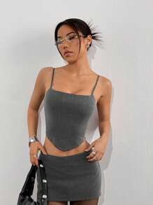 SHEIN EZwear 简约纯色 V 领无袖背心，休闲时尚，适合日常穿着 - 深灰色 - 查看 6