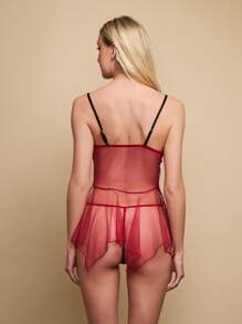 TryMe Valentine's Day Lace And Mesh Babydoll Lingerie Set With Thong For Women - Multicolor - View 2