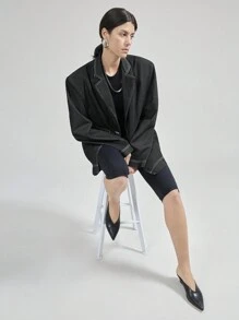 Ontre Áo khoác denim thường ngày cho nữ, thời trang tối giản để mặc hàng ngày - Màu xanh lam - Xem 7