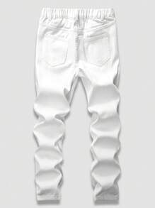 帅气男孩破洞个性印花街头休闲通勤百搭搞怪风黑牛牛仔裤 - 白色 - 查看 2