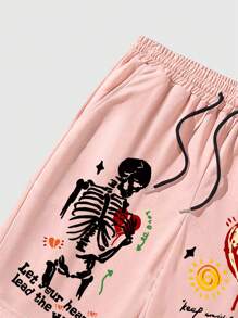 ROMWE MEN Street Life Men's Casual Streetwear Printed Capri Sweatpants - Pink - View 4