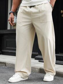 Manfinity CasualCool Plus Size Men's Solid Color Simple Fashionable Casual Straight Pants , Corduroy - Khaki - View 1