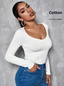 SHEIN Essnce Long Sleeve Form-Fitting Tee - White - View 6