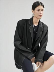 Ontre Áo khoác denim thường ngày cho nữ, thời trang tối giản để mặc hàng ngày - Màu xanh lam - Xem 2
