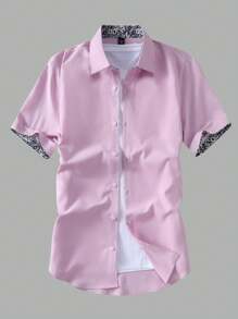 Manfinity Mode Men's Single-Breasted Casual Commuter Short Sleeve Shirt - Pink - View 1