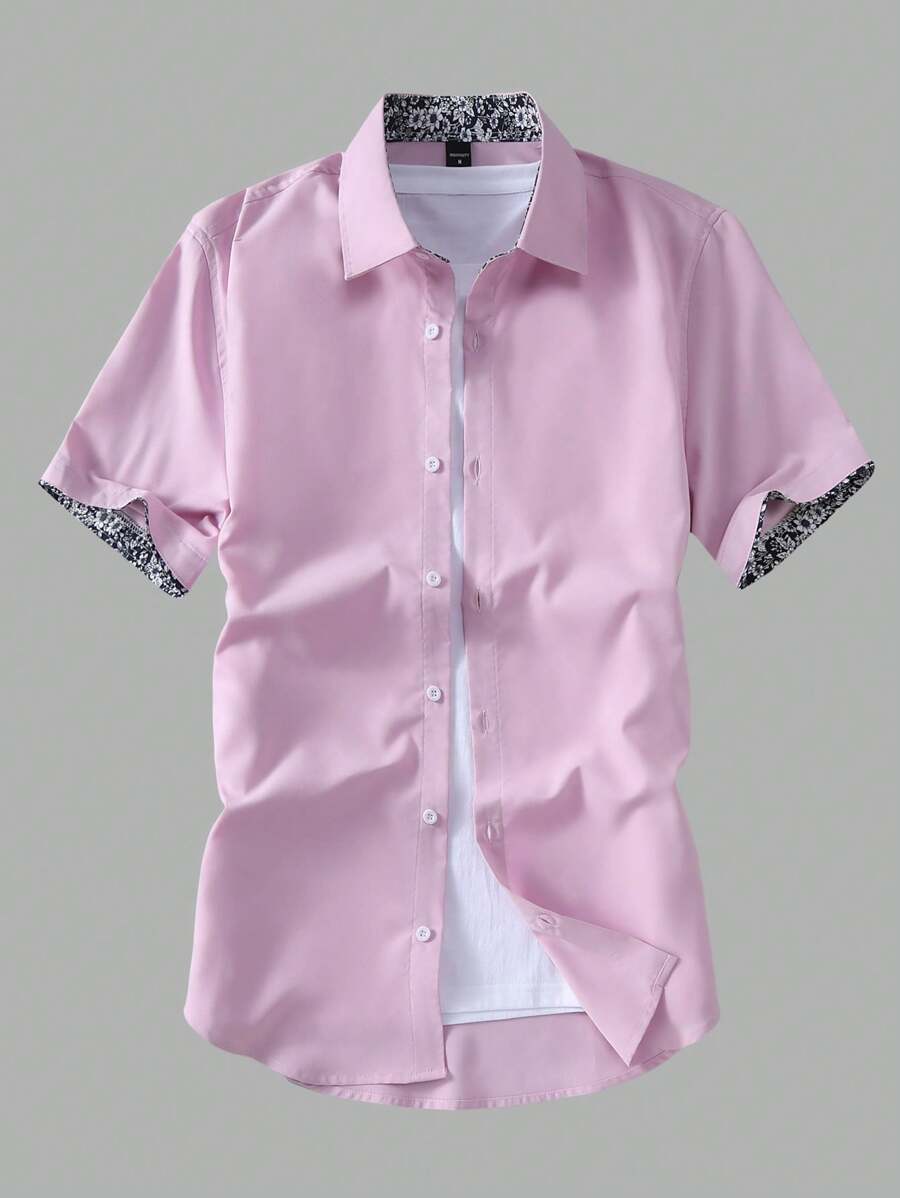 Manfinity Mode Men's Single-Breasted Casual Commuter Short Sleeve Shirt - Pink - View 1