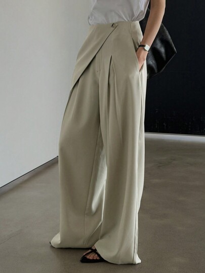 DAZY Solid Color 2 In 1 Wide Leg Pants, Casual Women Summer Trousers