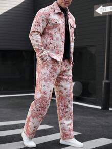 Manfinity Homme Men's Jacquard Weave Street Style Jacket Suit - Pink - View 5