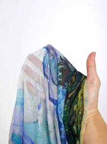 SHEIN MOD Áo thun lưới mỏng in tranh sơn dầu cổ điển cỡ lớn - Nhiều màu - Xem 5